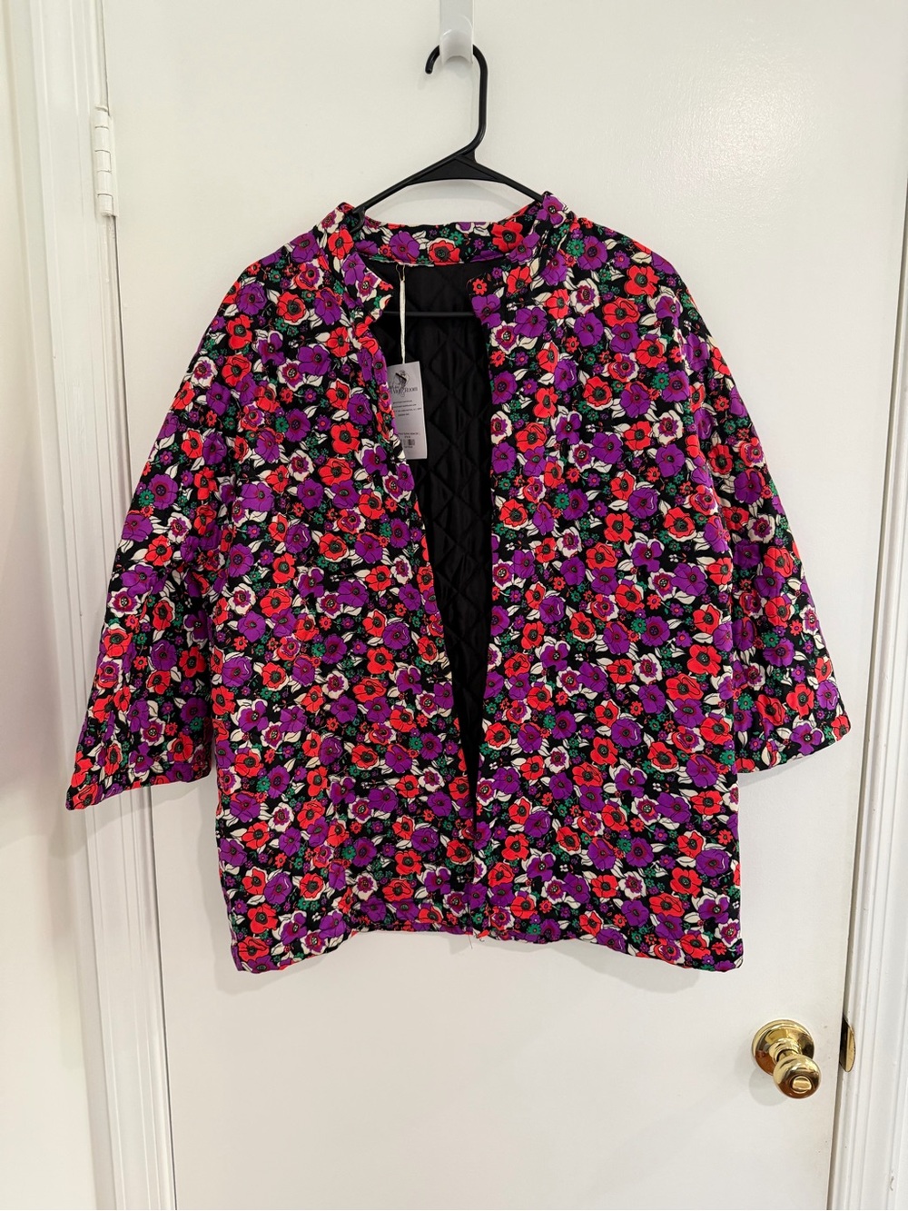Floral Quilted Jacket Women’s L Boho Cottagecore Grandmacore Whimsical Fairycore